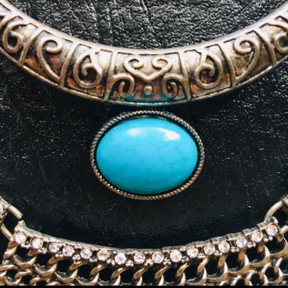 Silver Tone Boho Turquoise Dangle Necklace - Picture 6 of 8